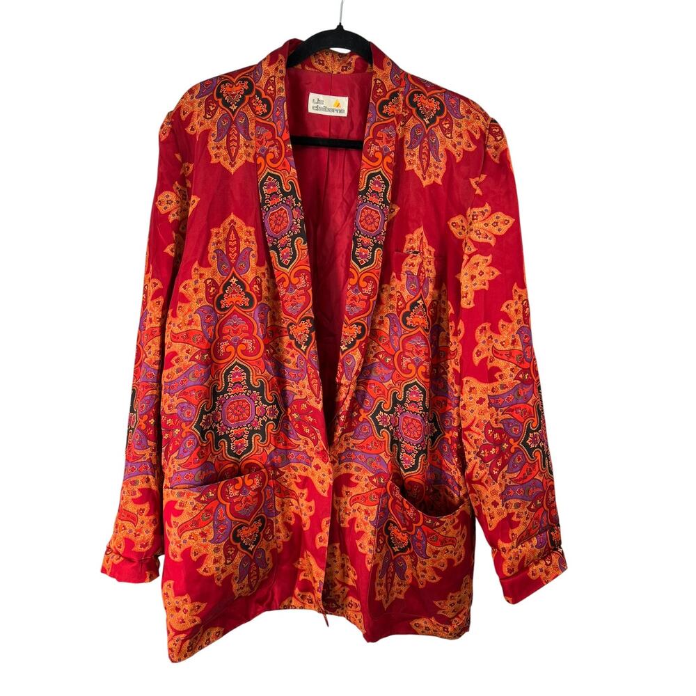 Vintage 90's Liz Claiborne 10 Suit Set Blazer Matching Satin Paisley Red Womens